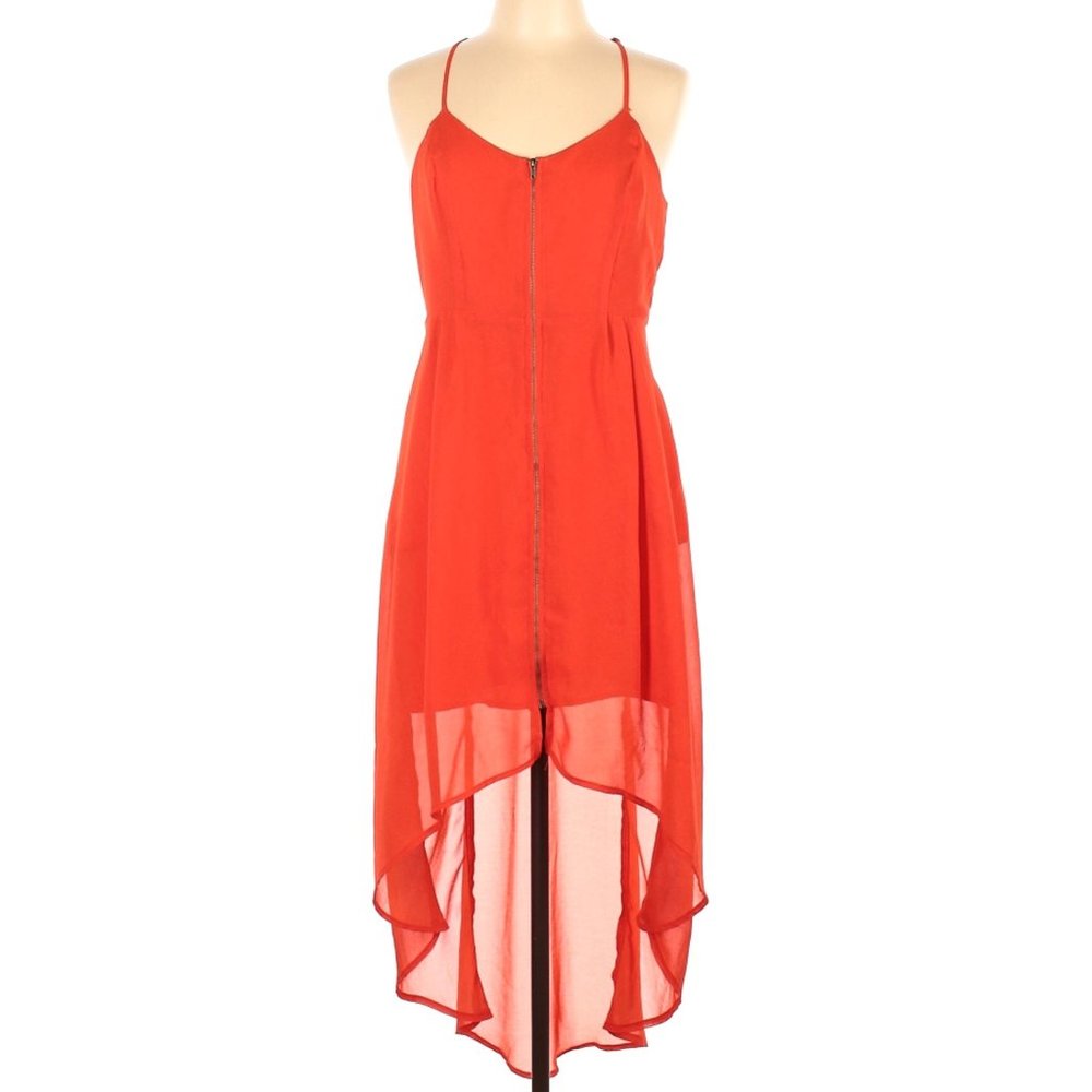 High-Low Cocktail Dress w/POCKETS (EUC), Size L, Orange/Red